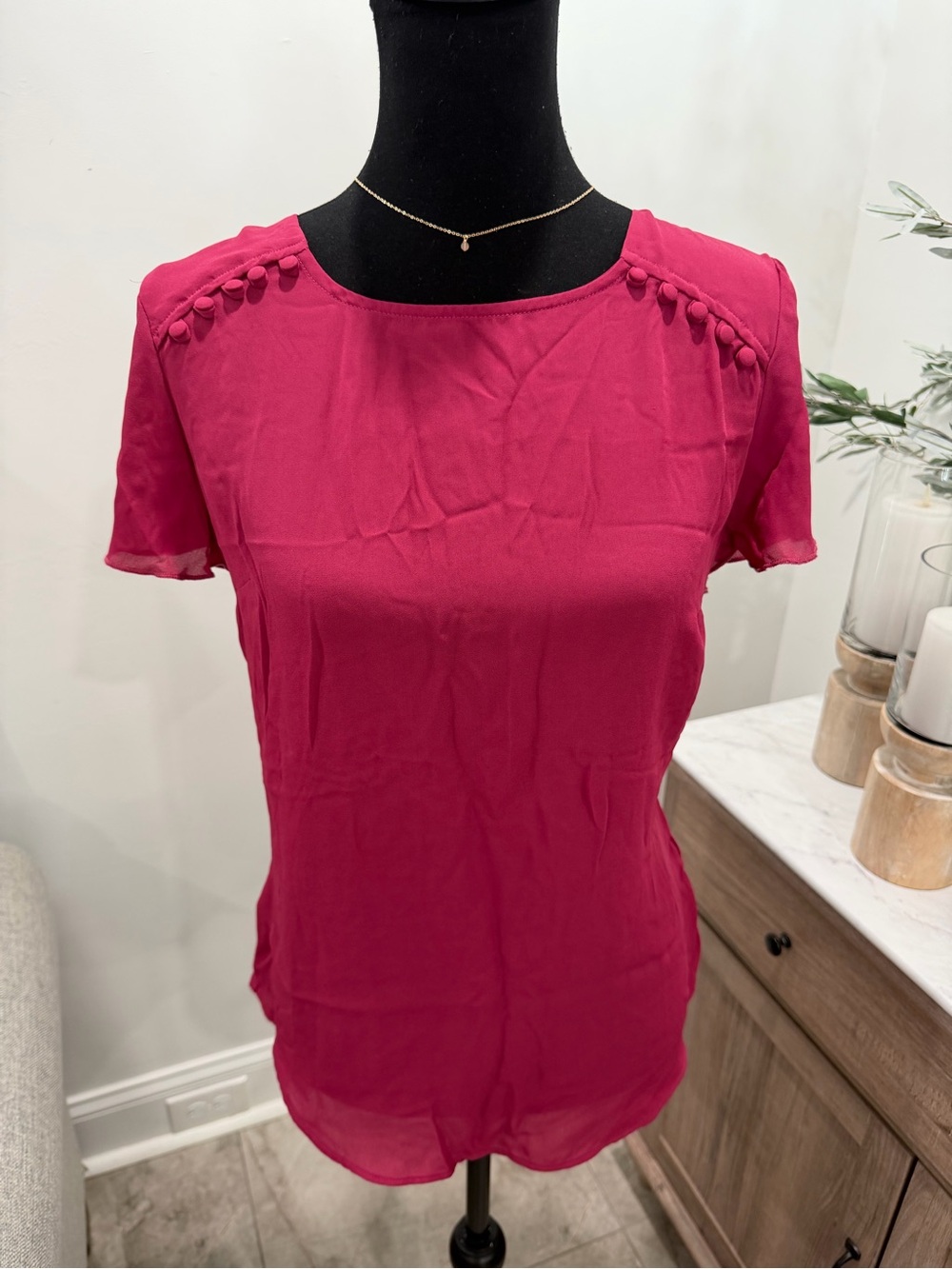 Fortune+Ivy Short Sleeve Blouse in Fuchsia Pink